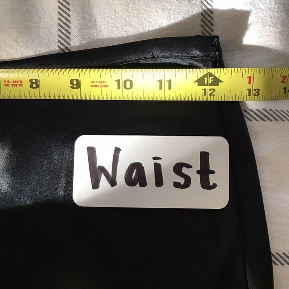 Vintage 1990s ABS Allen Schwartz Black Satin Minimalist Chic Midi Skirt - XS S - Picture 5 of 7